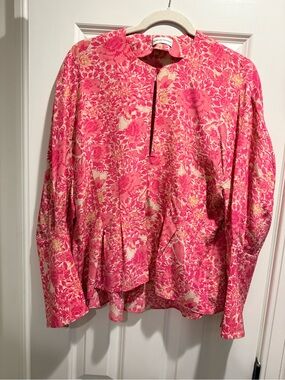 Scanlan Theodore Pink Floral Split-Neck Blouse